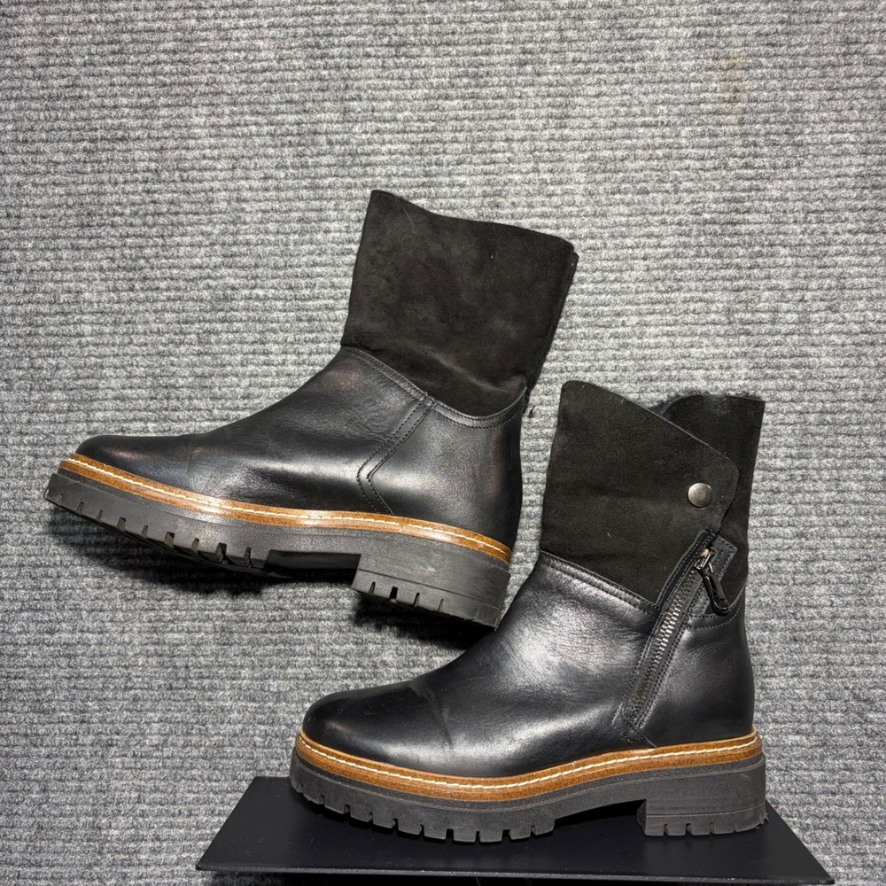Fabianelli Italy Black Leather Suede Fur Lined Lug Sole Combat Boots Womens 37